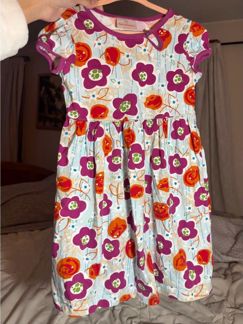 Hanna Andersson Girls Retro Floral Dress Size 100 US 4T Short Sleeve Pinstripe